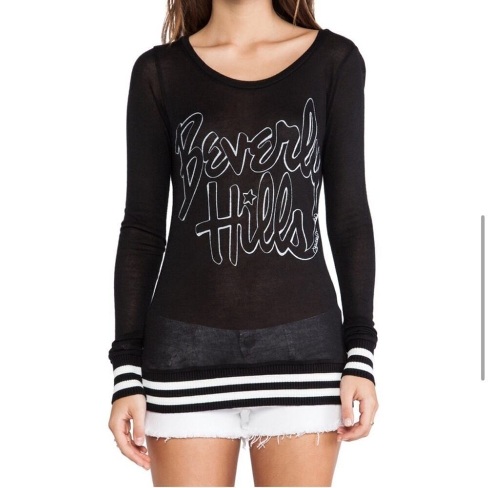 Lauren Moshi Beverly Hills Black Striped Sheer‎ Sweater